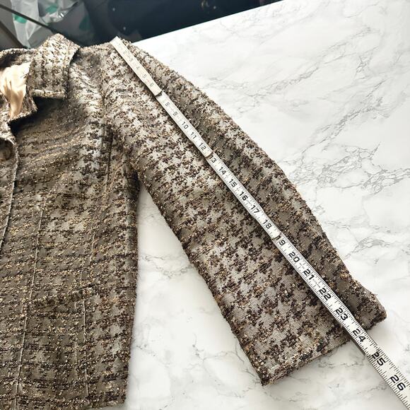 Chico’s Size 2 Olive Green Metallic Gold Tweed Button Blazer women’s size large - Picture 14 of 14